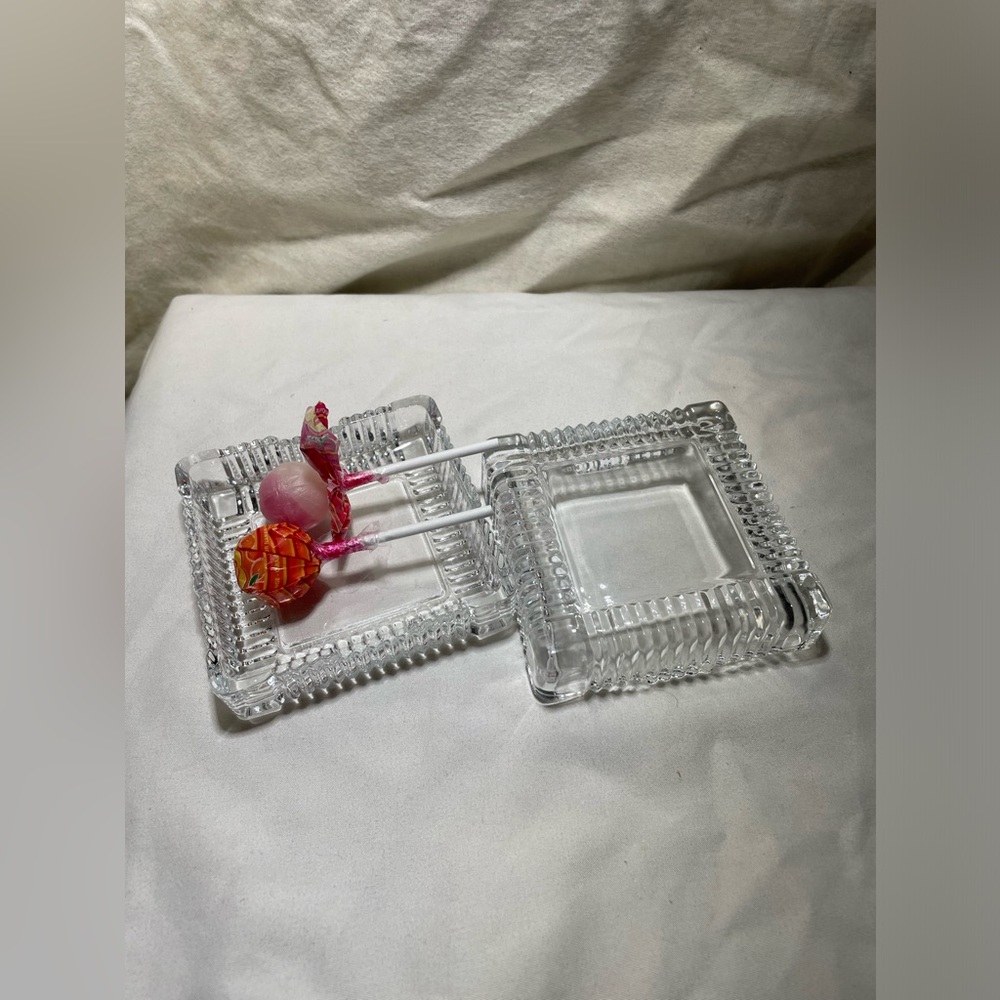 Vintage square glass trinkets, jewelry box